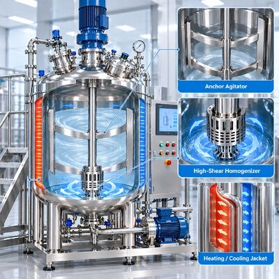 1000L Vacuum Emulsifying Mixing System with Homogenizer and Heating Cooling Jacket